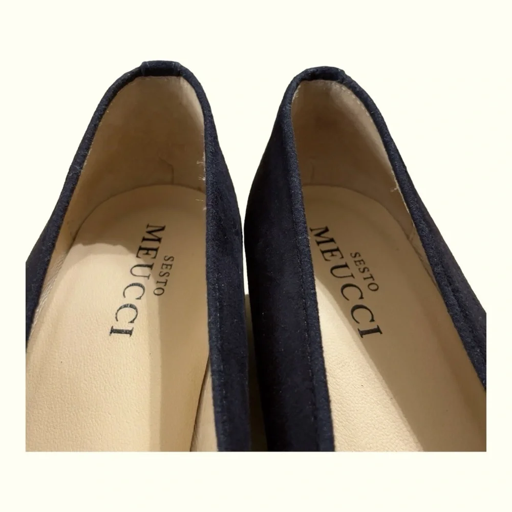 Sesto Meucci Black Suede Low Heel Slip On Almond Toe Flats 9N Made in Spain